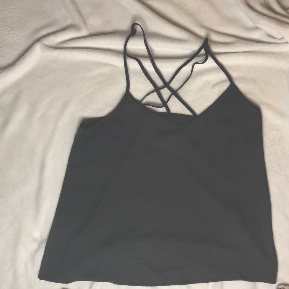 Hollister Criss Cross Back Gray Flowy Tank Top